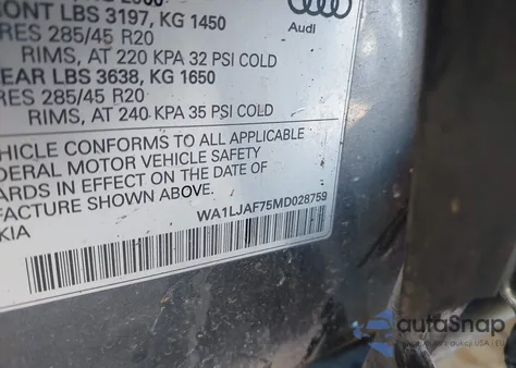 2021 Audi Q7 Premium Plus 45 Tfsi Quattro Tiptronic z USA, uszkodzony, nr VIN WA1LJAF75MD028759